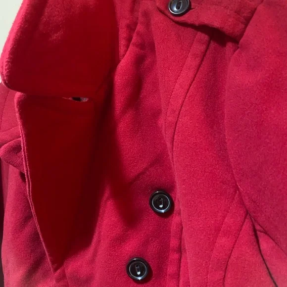 Dollhouse Vibrant Red Button Zip Pocket Black Elbow patches Pea Coat XL - Picture 6 of 7